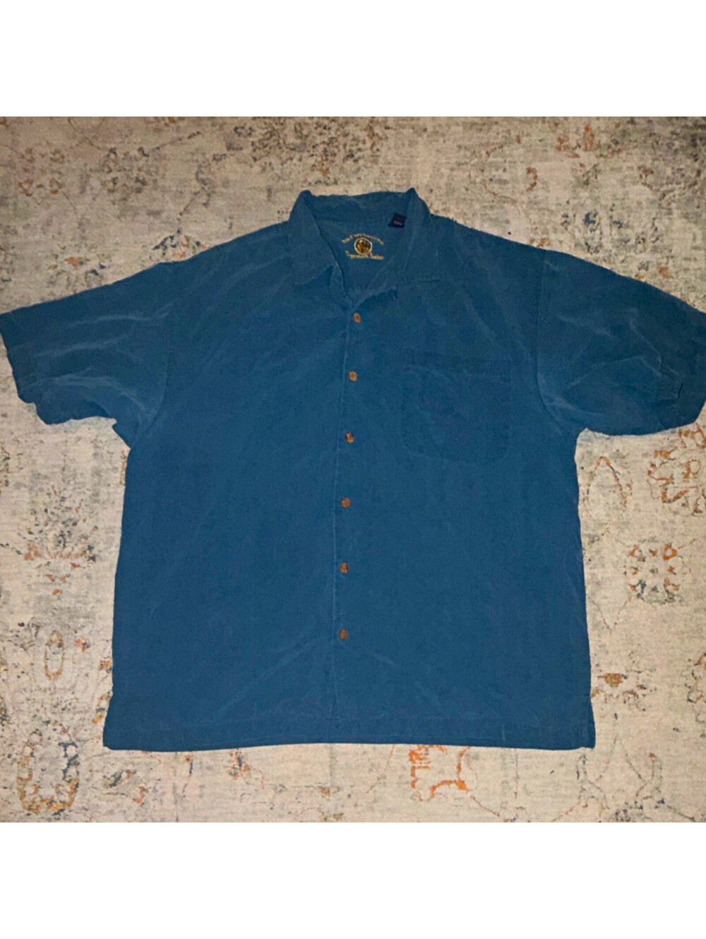 Eagle Dry Goods Co. Signature Series Men's Blue Woven Silk SS Button-Up L A290